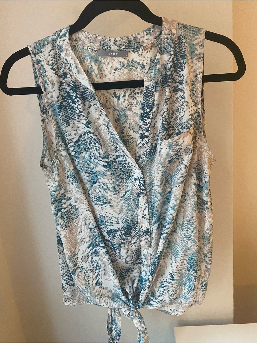Tart Blue and White Sleeveless Tie-Front top